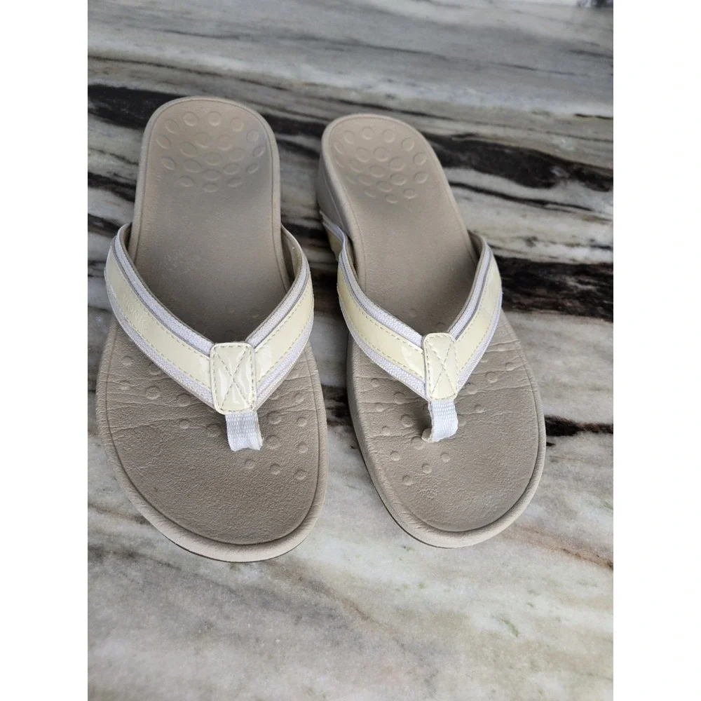 Vionic‎ High Tide Slip on Thong Wedge Sandal Flip Flop Beige  9 Orthopaedic
